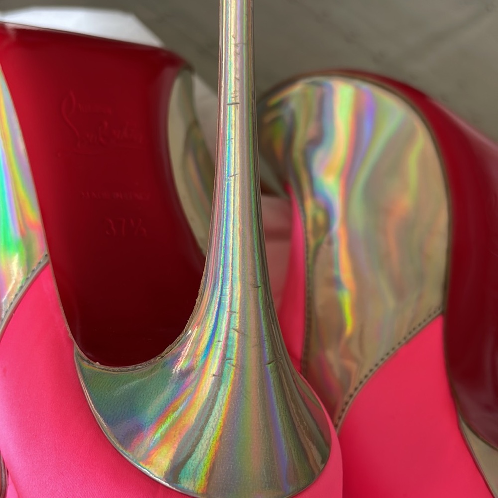 Christian louboutin Jessie booty 100mm stiletto boot barbie fluo neon sz 37.5 - Picture 9 of 13